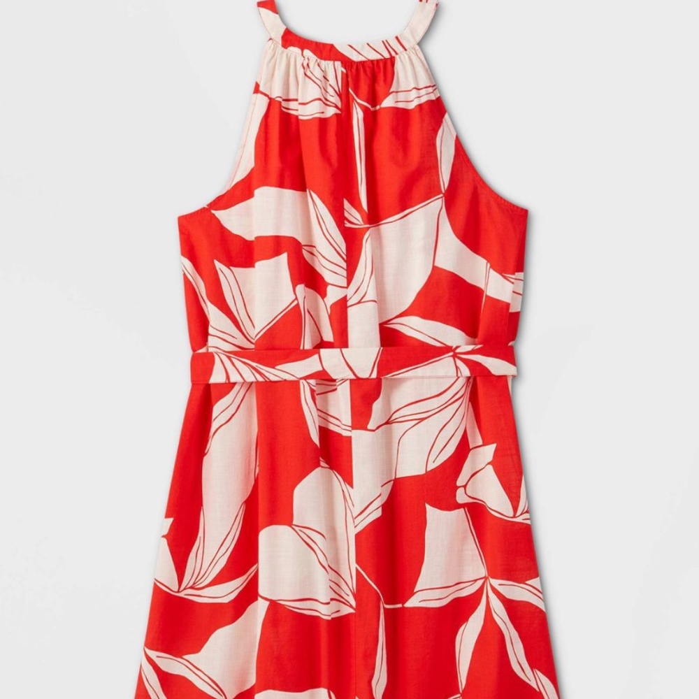 Women’s tie waist shirtdress-red floral